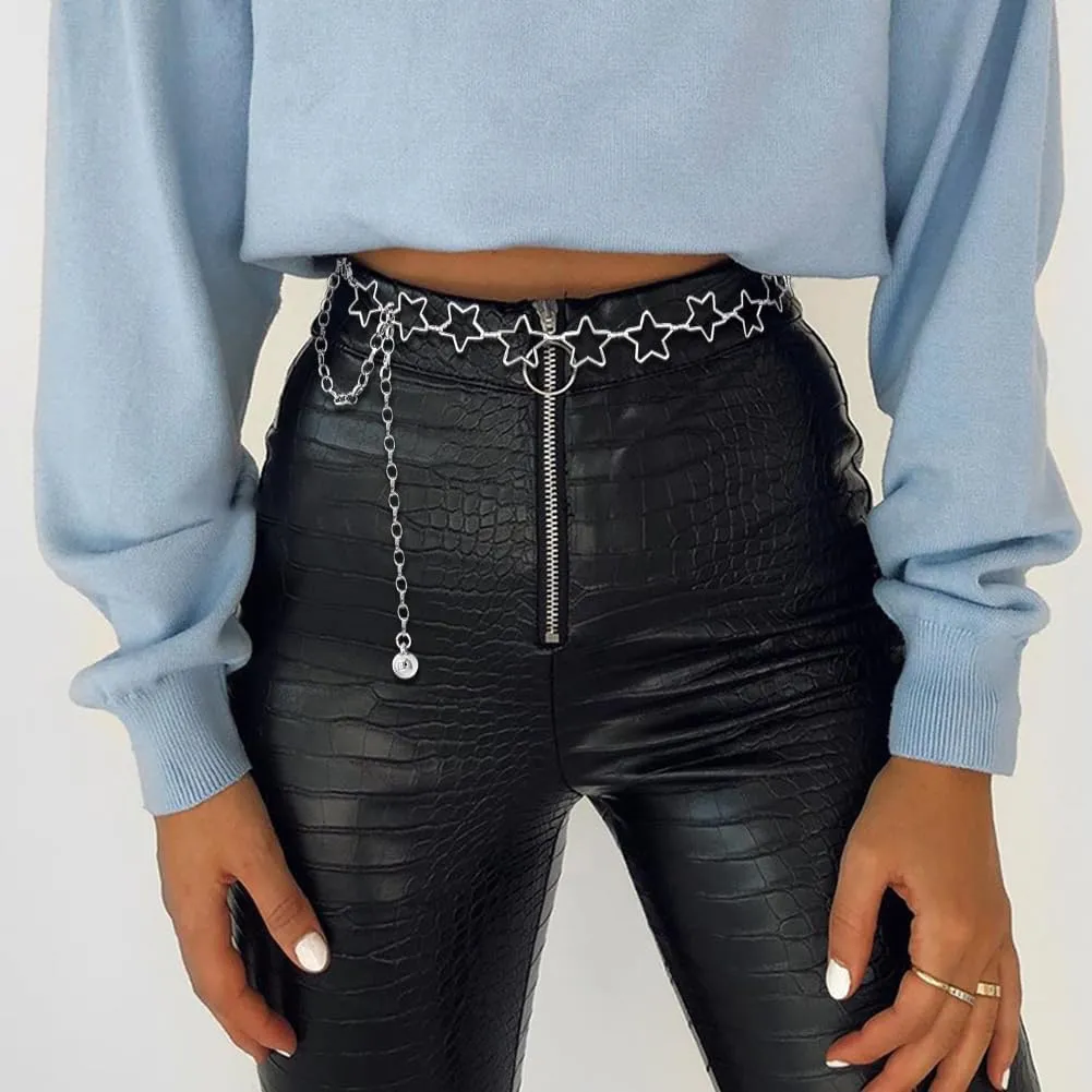 Eyraevor Women Star Waist Chain Belt Gold Silver Chain Belt Body Chains Jewelry for Dress Waist Belt Belly Belt