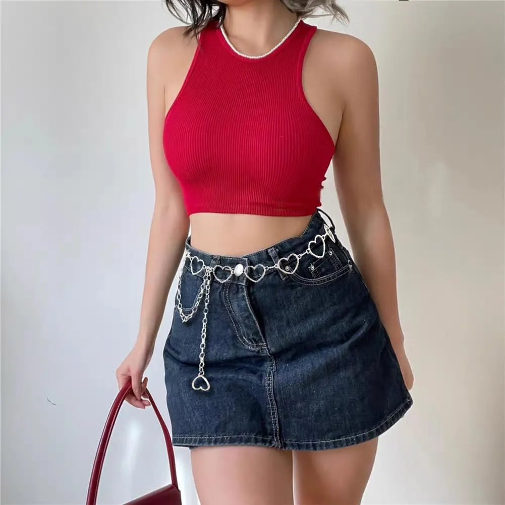 Eyraevor Women Waist Chain Belt Gold Silver Chain Belt Body Chains Jewelry for Dress Y2K Heart Chain