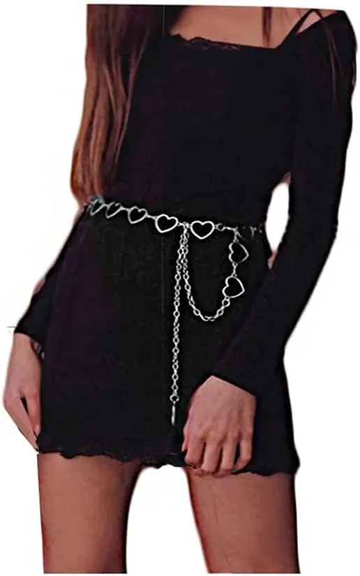 Eyraevor Women Waist Chain Belt Gold Silver Chain Belt Body Chains Jewelry for Dress Y2K Heart Chain