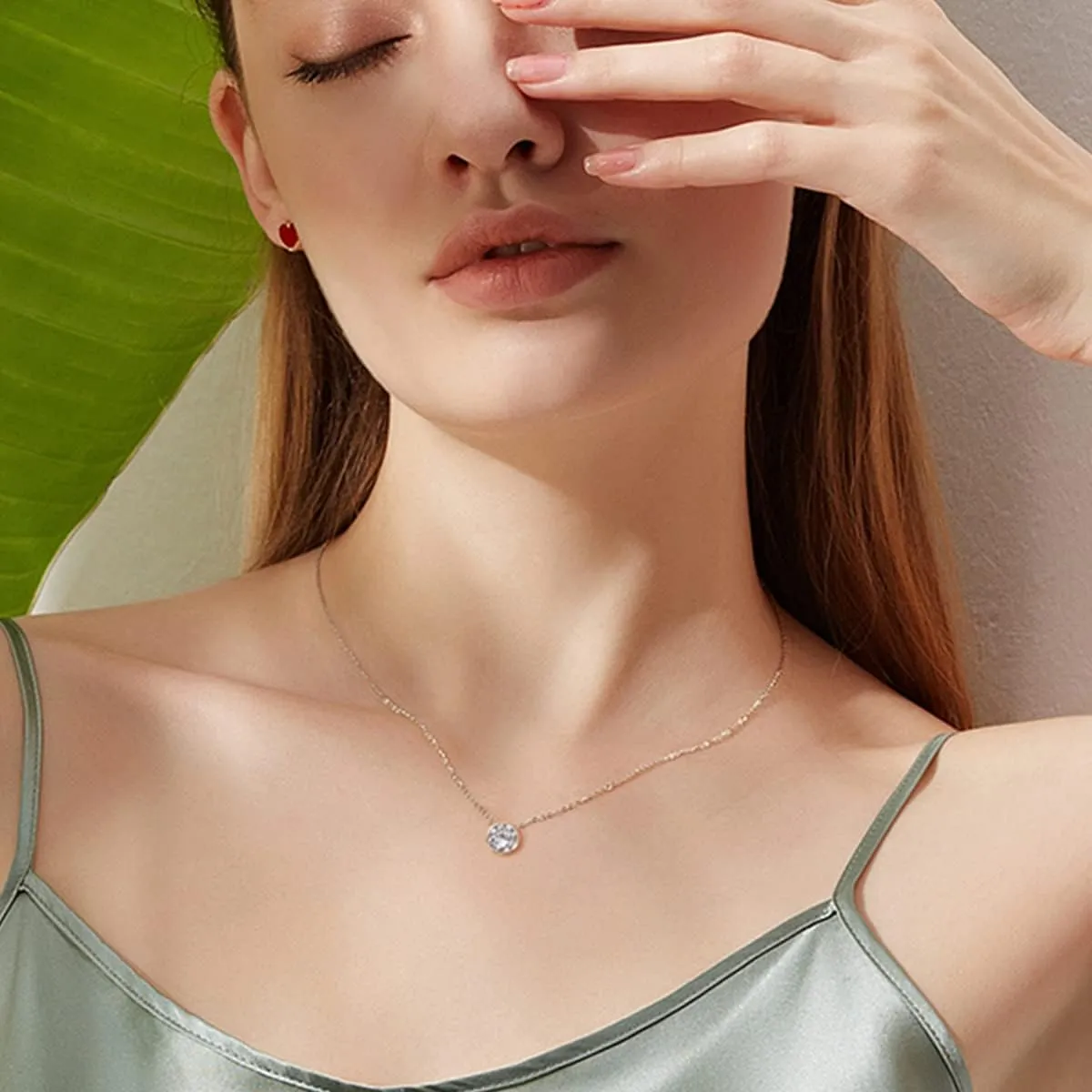 FANCIME 14k Solid Gold 1 Carat 6.5mm Moissanite Classic Bezel Set Solitaire Gemstone Pendant Necklace for Women Girls, Gold Chain 16   2 inch Extender