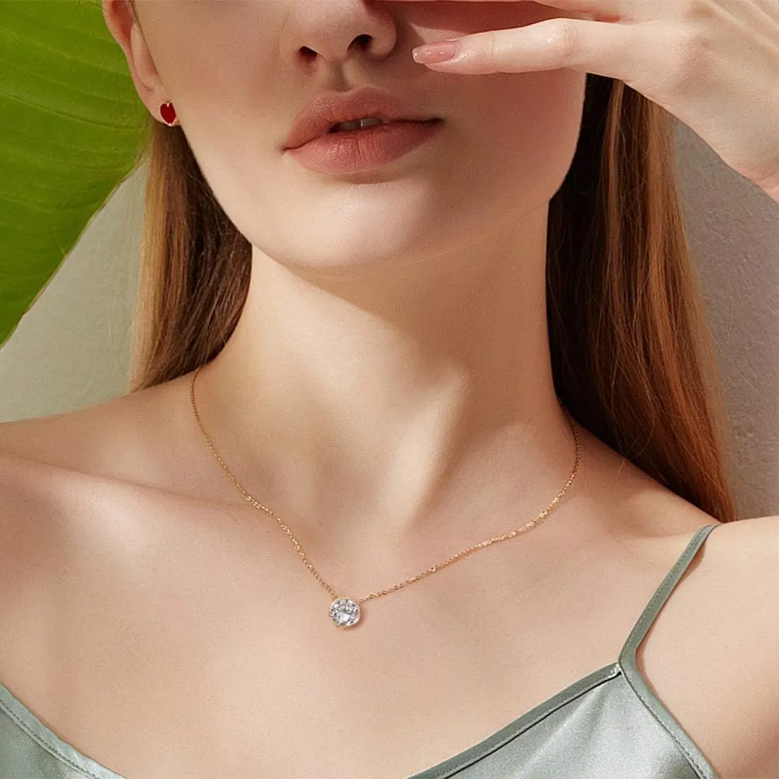 FANCIME 14k Solid Gold 1 Carat 6.5mm Moissanite Classic Bezel Set Solitaire Gemstone Pendant Necklace for Women Girls, Gold Chain 16   2 inch Extender