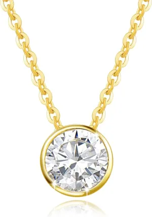 FANCIME 14k Solid Gold 1 Carat 6.5mm Moissanite Classic Bezel Set Solitaire Gemstone Pendant Necklace for Women Girls, Gold Chain 16   2 inch Extender