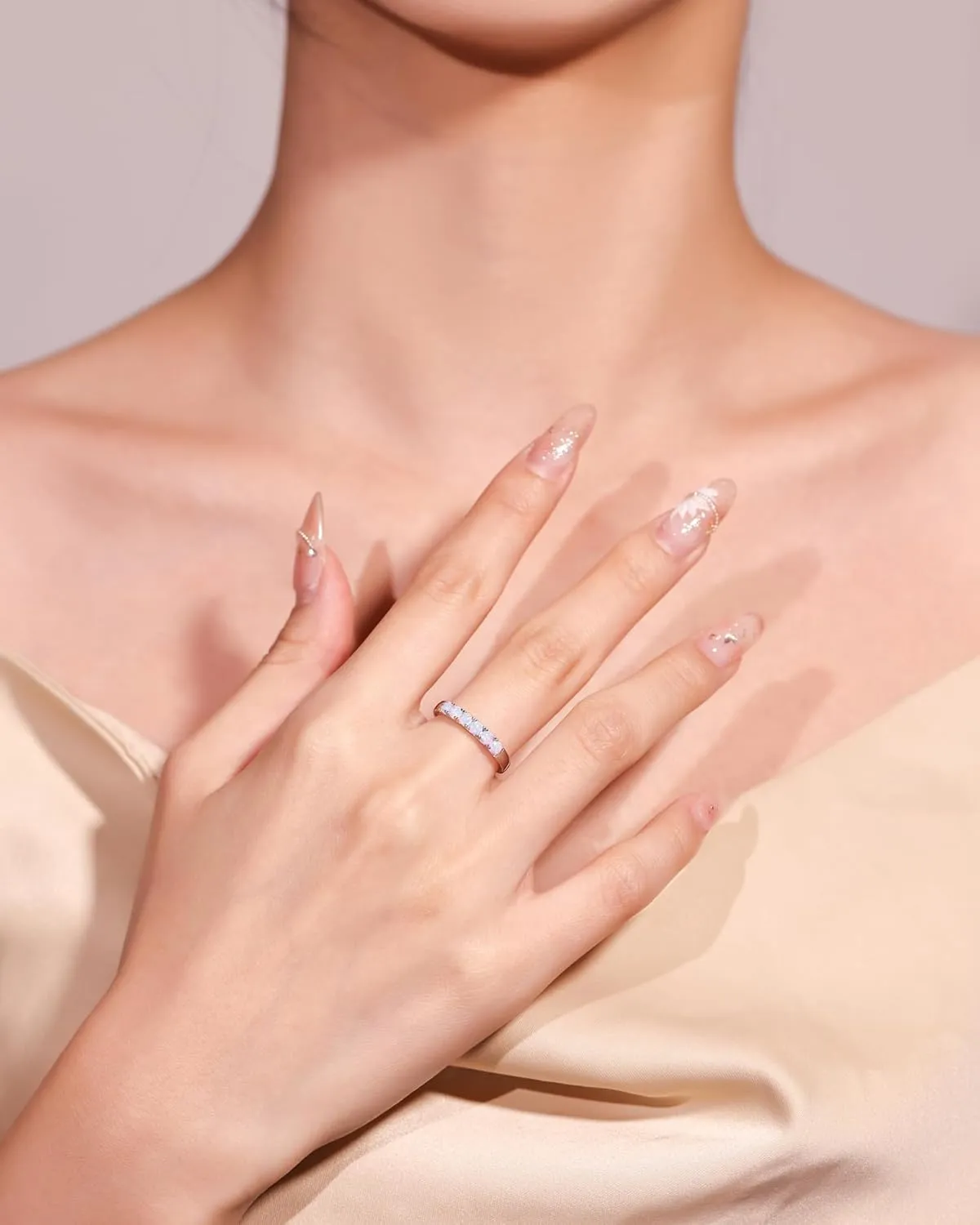 FANCIME Opal Rings Sterling Silver 6 stones Created Fire Opal Ring Engagement Wedding Eternity Band October Birthstone Rings for Women Fine Jewelry for Women Size 5,6,7,8,9