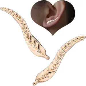Fashion 1 Pair Women Gold Silver Plated Leafs Ear Cuffs Sweep Wrap Ear Climber Ear Earrings Jewelry^Gold