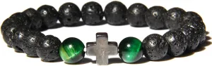 Fashion Cross Charm Turquoises Bracelets for Women Men Couple Prayer Peace Lava Tiger Eye Natural Stone Pendant Bangles Jewelry,Green Tiger Eye,21 cm