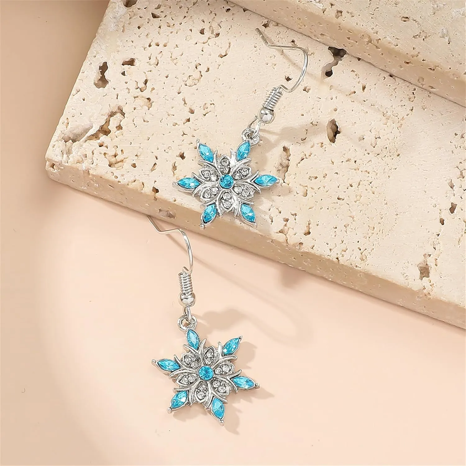 Fashion Crystal Snowflake Dangle Drop Earrings - Sparkling Handmade Colorful Rhinestone Snowflake Flower Earrings for Women - Chrismas Holiday Party Jewelry Gifts