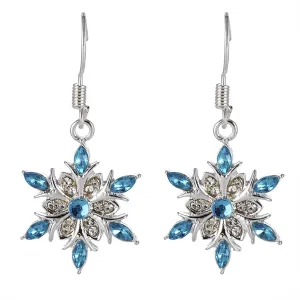 Fashion Crystal Snowflake Dangle Drop Earrings - Sparkling Handmade Colorful Rhinestone Snowflake Flower Earrings for Women - Chrismas Holiday Party Jewelry Gifts