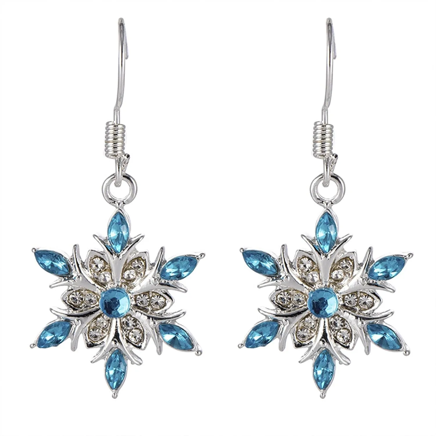 Fashion Crystal Snowflake Dangle Drop Earrings - Sparkling Handmade Colorful Rhinestone Snowflake Flower Earrings for Women - Chrismas Holiday Party Jewelry Gifts