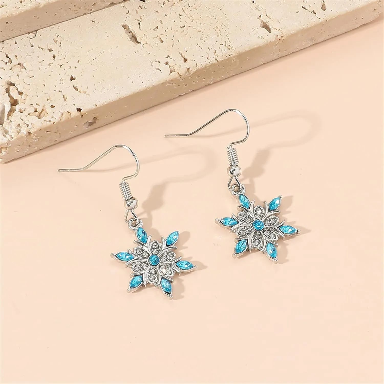Fashion Crystal Snowflake Dangle Drop Earrings - Sparkling Handmade Colorful Rhinestone Snowflake Flower Earrings for Women - Chrismas Holiday Party Jewelry Gifts