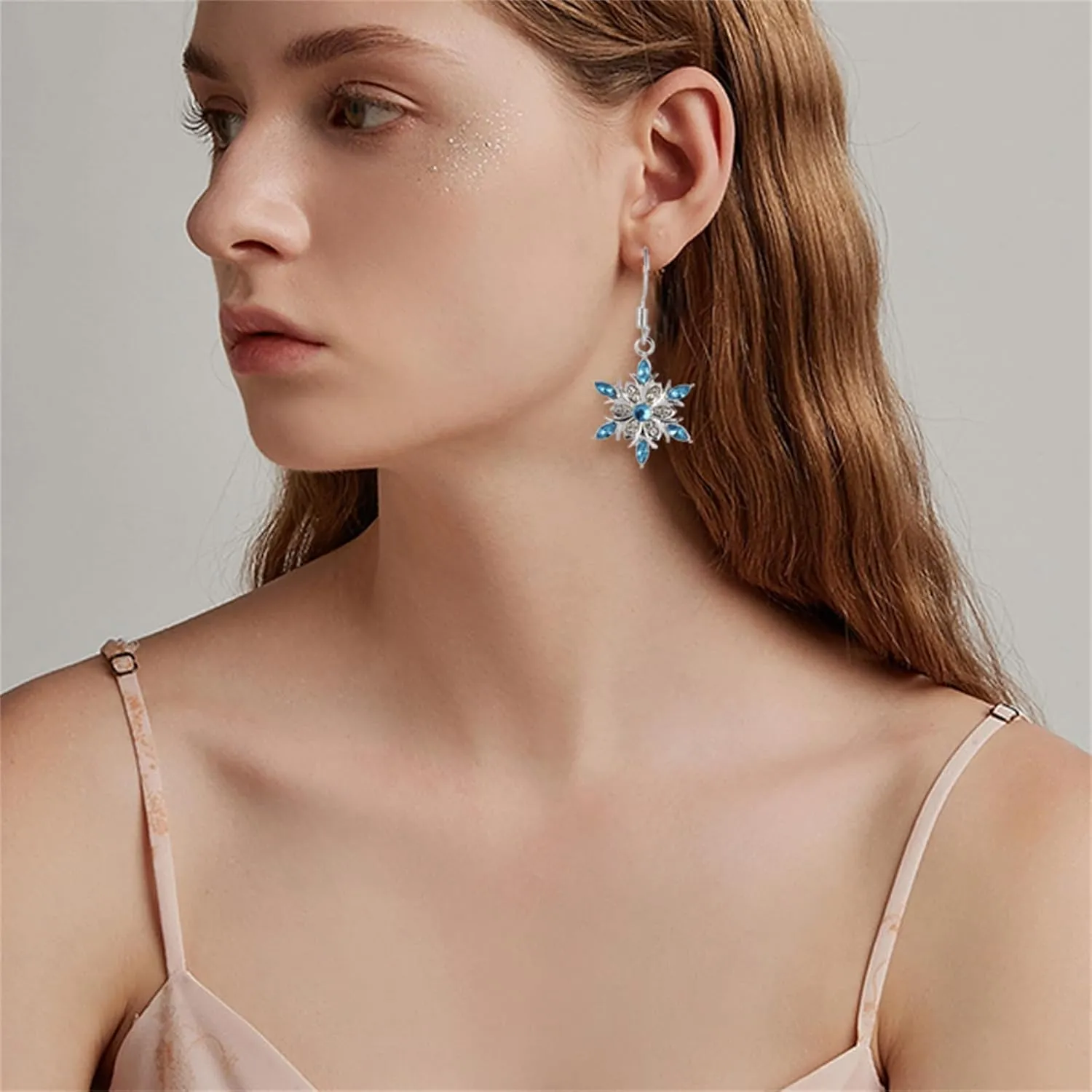 Fashion Crystal Snowflake Dangle Drop Earrings - Sparkling Handmade Colorful Rhinestone Snowflake Flower Earrings for Women - Chrismas Holiday Party Jewelry Gifts