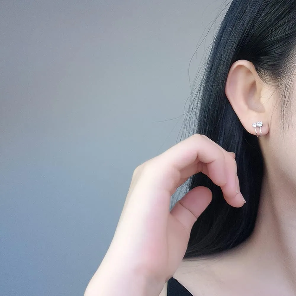 Fashion Cubic Zirconia Wrap Stud Earrings 925 Sterling Silver for Women Teen Girls Crystal Cartilage Clip Ear Cuffs Hypoallergenic Pierced Earring Sparkling Jewelry