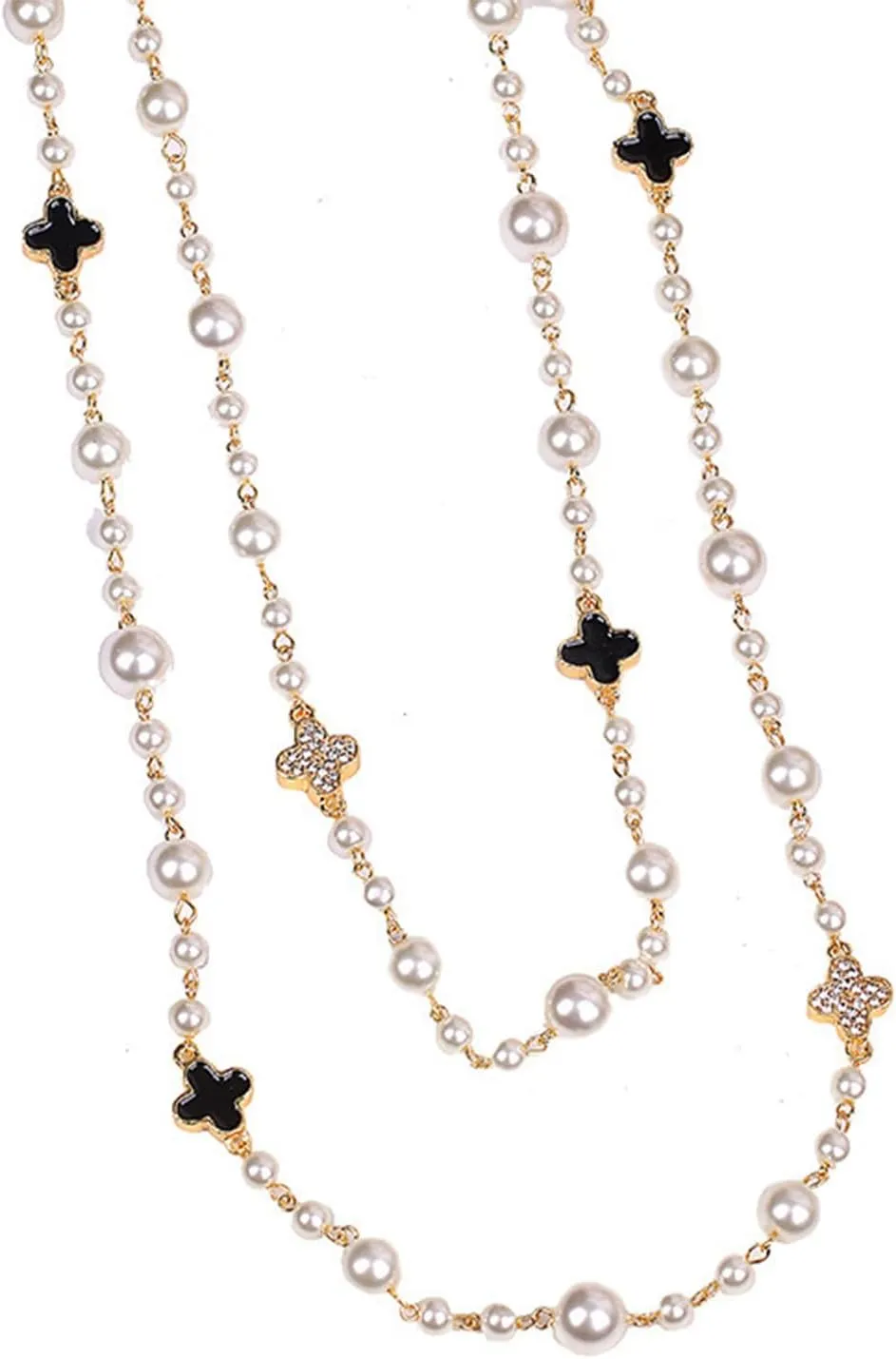 Fashion Designer Imitation Pearl Necklace White layered Long Pearl Necklaces for Women Vintage Jewelry for Party
