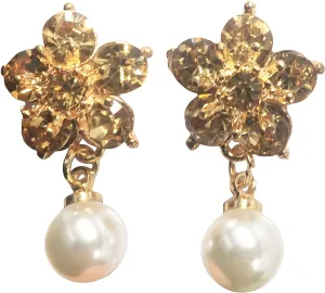 Fashion Earrings Flower Dangle Pearl Sparkling Crystal Gold Platted Jewelry