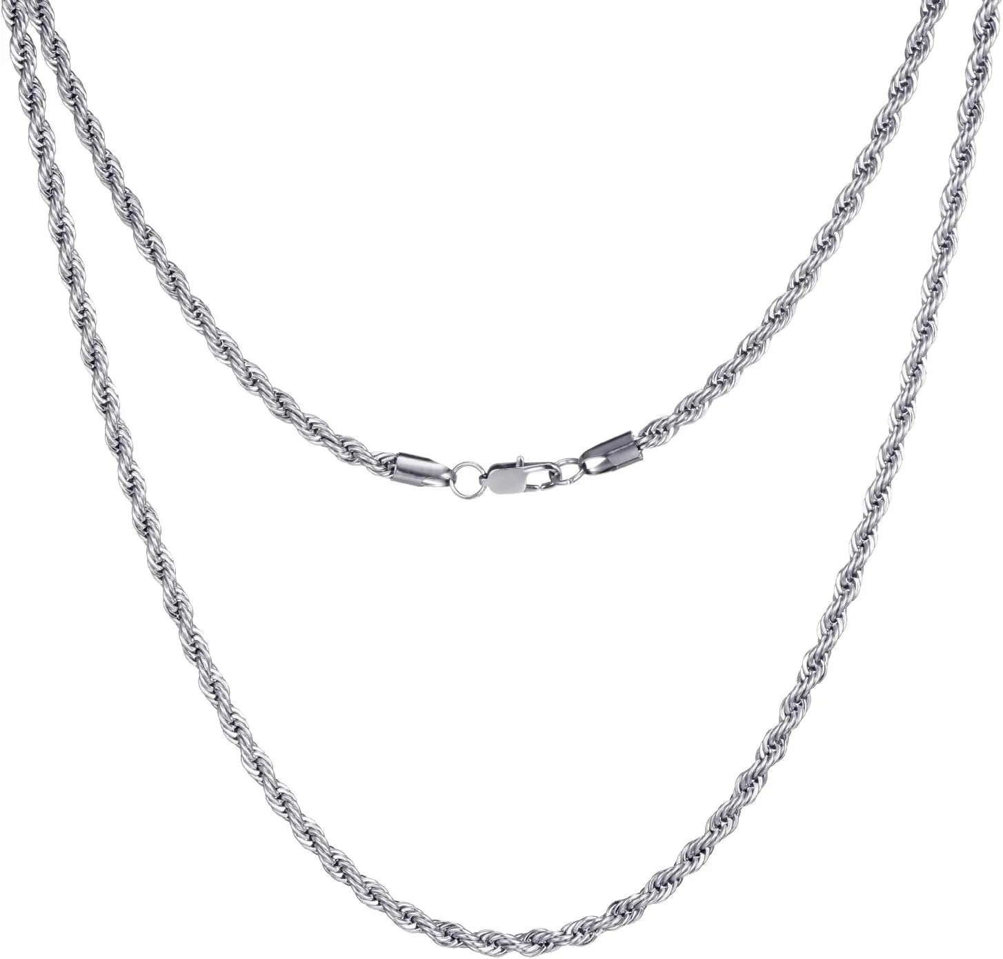 FEEL STYLE Stainless Steel Chain 925 Silver Rope Chains 3-5mm Twist Rope Necklace 14-30 Inch