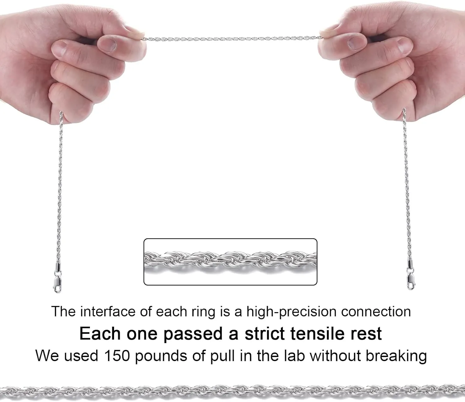 FEEL STYLE Stainless Steel Chain 925 Silver Rope Chains 3-5mm Twist Rope Necklace 14-30 Inch