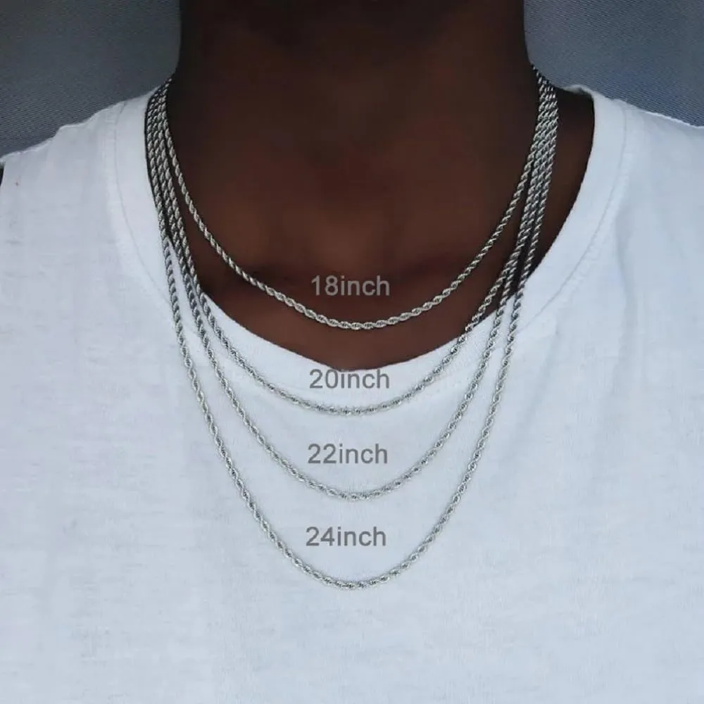 FEEL STYLE Stainless Steel Chain 925 Silver Rope Chains 3-5mm Twist Rope Necklace 14-30 Inch
