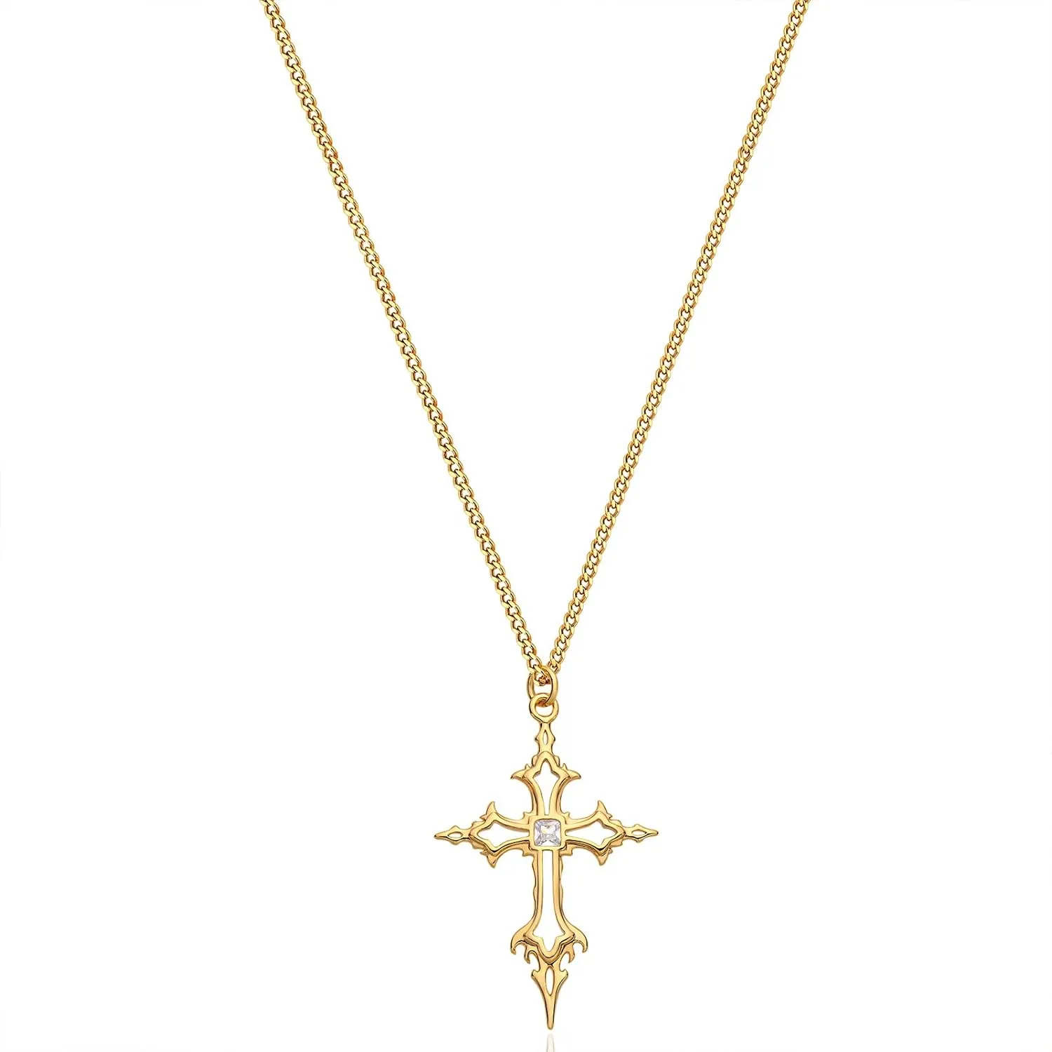 Fettero Cross Pendant Necklace for Women Necklace 14K Gold Plated Adjustable Chain Necklace Dainty Faith Necklace Simple Gold Cross Pendant Necklace Classic Expand Necklaces