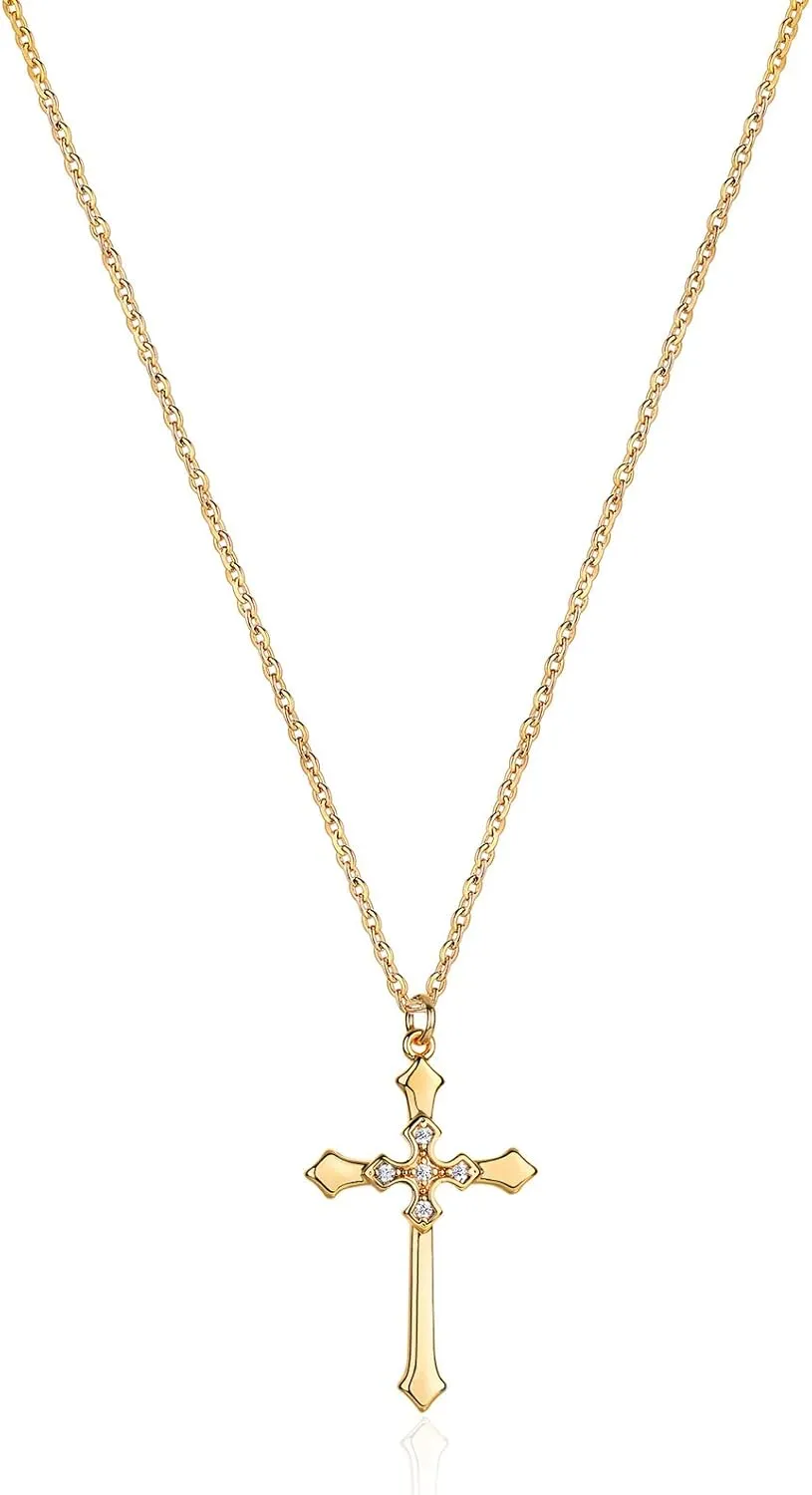 Fettero Cross Pendant Necklace for Women Necklace 14K Gold Plated Adjustable Chain Necklace Dainty Faith Necklace Simple Gold Cross Pendant Necklace Classic Expand Necklaces