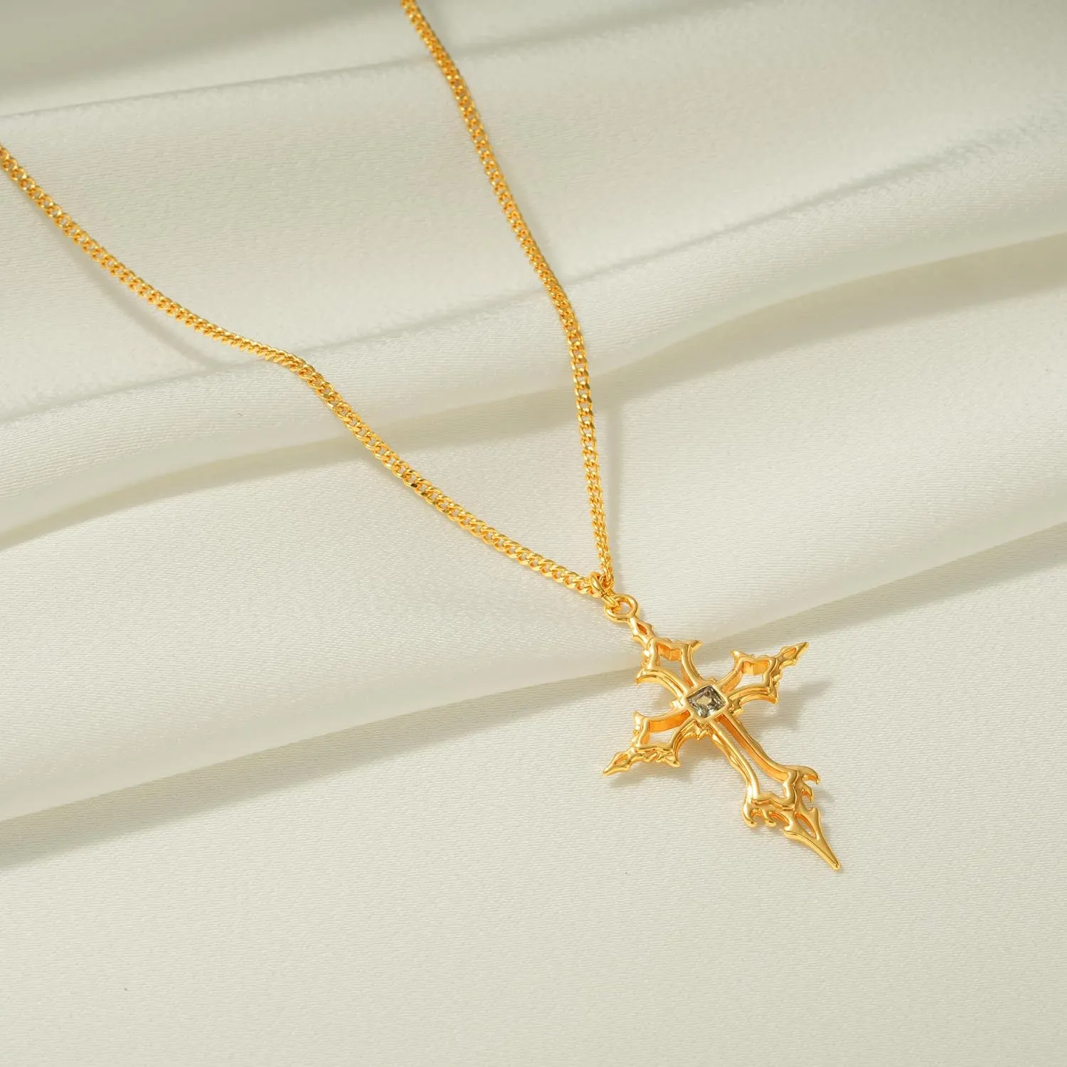 Fettero Cross Pendant Necklace for Women Necklace 14K Gold Plated Adjustable Chain Necklace Dainty Faith Necklace Simple Gold Cross Pendant Necklace Classic Expand Necklaces