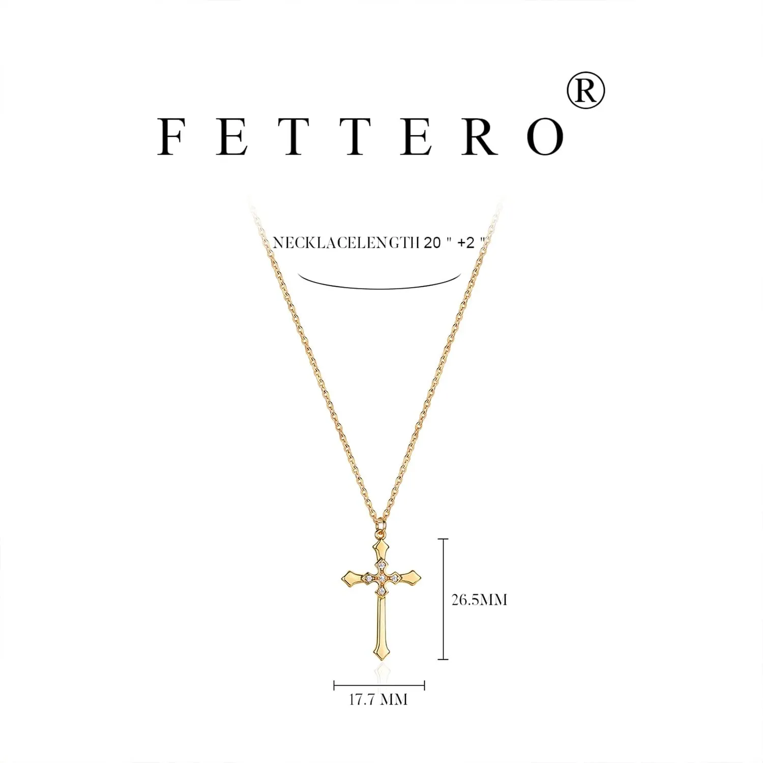 Fettero Cross Pendant Necklace for Women Necklace 14K Gold Plated Adjustable Chain Necklace Dainty Faith Necklace Simple Gold Cross Pendant Necklace Classic Expand Necklaces