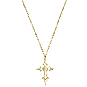 Fettero Cross Pendant Necklace for Women Necklace 14K Gold Plated Adjustable Chain Necklace Dainty Faith Necklace Simple Gold Cross Pendant Necklace Classic Expand Necklaces