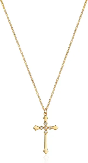Fettero Cross Pendant Necklace for Women Necklace 14K Gold Plated Adjustable Chain Necklace Dainty Faith Necklace Simple Gold Cross Pendant Necklace Classic Expand Necklaces