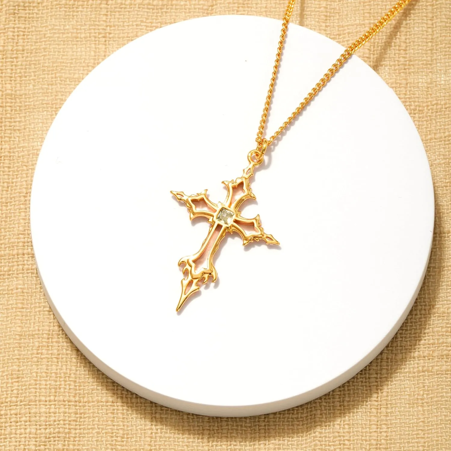 Fettero Cross Pendant Necklace for Women Necklace 14K Gold Plated Adjustable Chain Necklace Dainty Faith Necklace Simple Gold Cross Pendant Necklace Classic Expand Necklaces