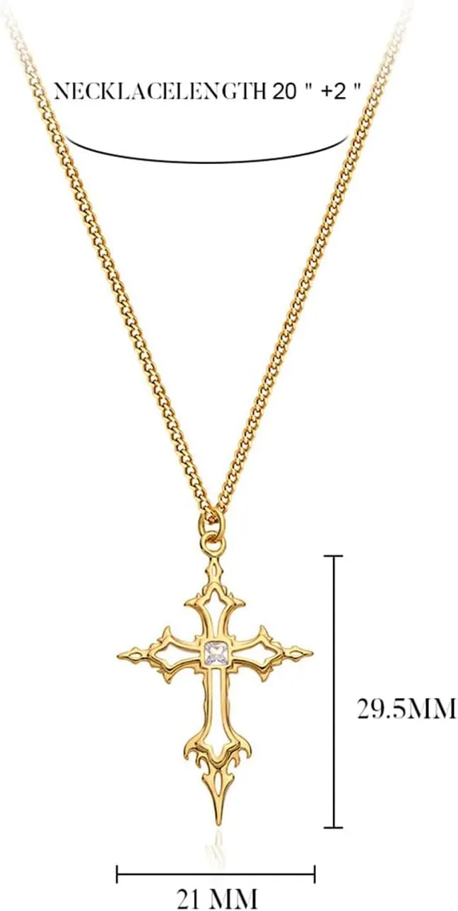 Fettero Cross Pendant Necklace for Women Necklace 14K Gold Plated Adjustable Chain Necklace Dainty Faith Necklace Simple Gold Cross Pendant Necklace Classic Expand Necklaces