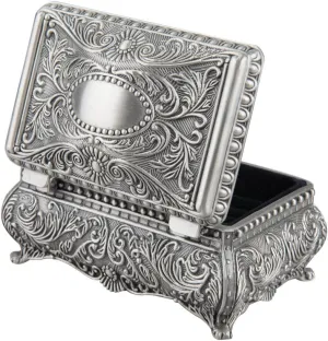 Feyarl Small Vintage Jewelry Trinket Box Earring Ring Treasure Chest Case Necklace Organizer Storage Keepsake Box for Wedding Birthday Dresser Home Deco (3.54 x 2.36 x 1.57inch)