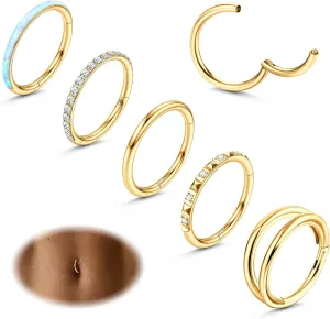 FIBO STEEL 5 PCS     Stainless Steel Navel Rings for Women   Double     Belly Button Rings Belly Piercing Jewelry Navel Rings   