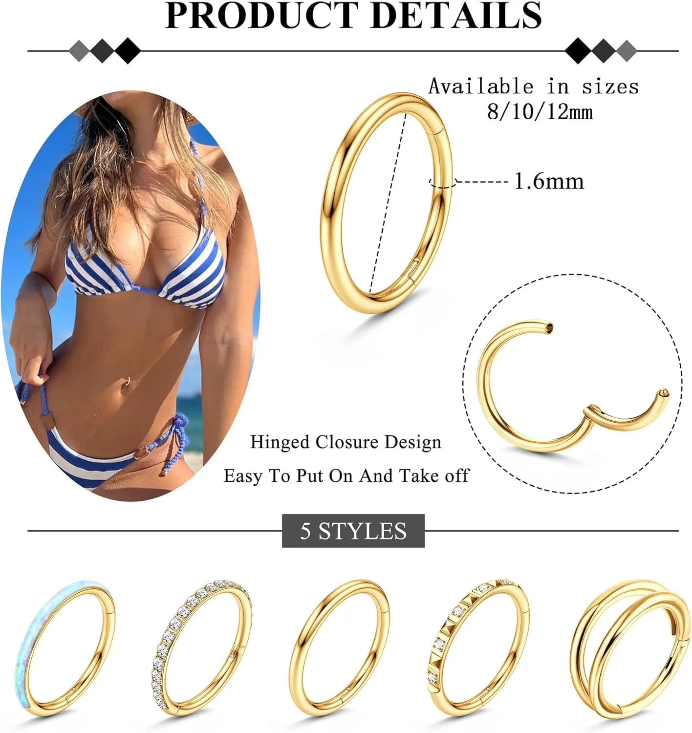 FIBO STEEL 5 PCS     Stainless Steel Navel Rings for Women   Double     Belly Button Rings Belly Piercing Jewelry Navel Rings   