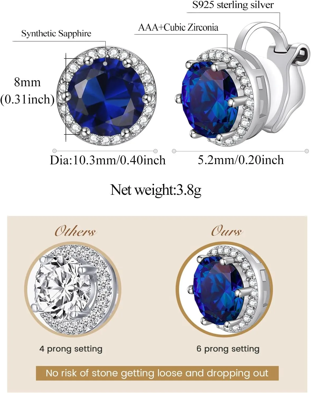 FindChic 925 Sterling Silver Non-Pierced Stud Earrings Round Birthstone Clip-on Earrings for Women Girls Sparkling Zirconia/Moonstone Studs, with Gift Box