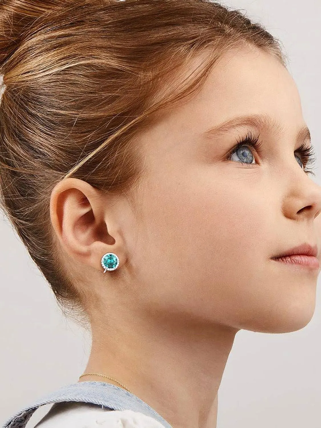 FindChic 925 Sterling Silver Non-Pierced Stud Earrings Round Birthstone Clip-on Earrings for Women Girls Sparkling Zirconia/Moonstone Studs, with Gift Box