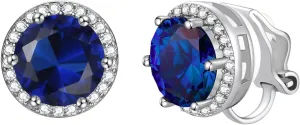FindChic 925 Sterling Silver Non-Pierced Stud Earrings Round Birthstone Clip-on Earrings for Women Girls Sparkling Zirconia/Moonstone Studs, with Gift Box