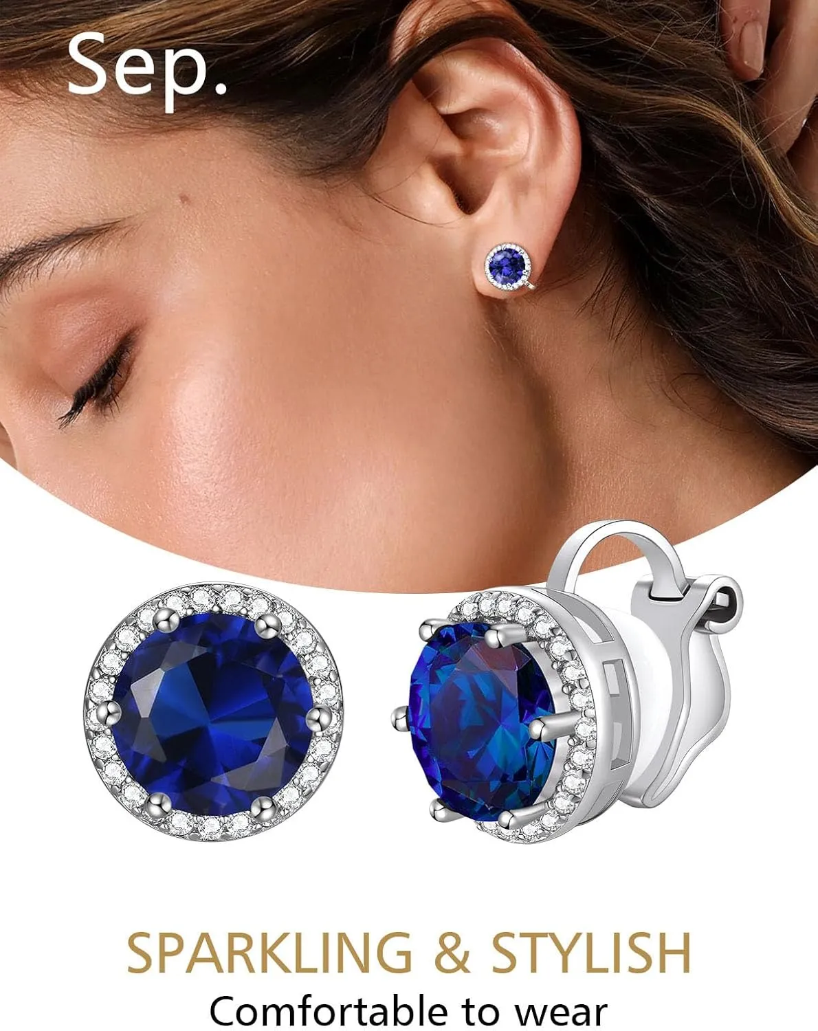 FindChic 925 Sterling Silver Non-Pierced Stud Earrings Round Birthstone Clip-on Earrings for Women Girls Sparkling Zirconia/Moonstone Studs, with Gift Box