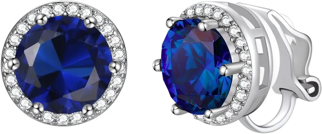 FindChic 925 Sterling Silver Non-Pierced Stud Earrings Round Birthstone Clip-on Earrings for Women Girls Sparkling Zirconia/Moonstone Studs, with Gift Box