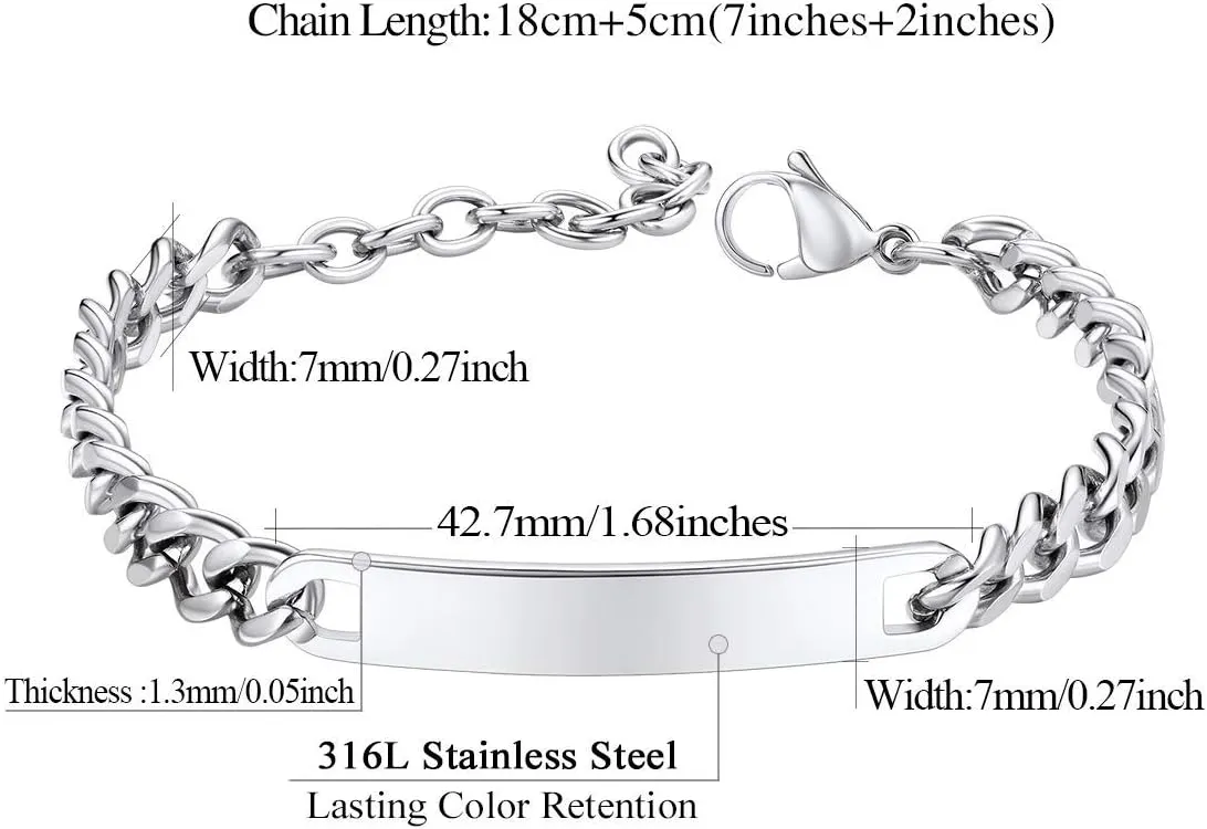 FindChic Customized Name Bar ID Bracelets for Men Women 18K Gold Plated/Stainless Steel/Black 7MM/10MM/15MM Width 7.5'' 8.3'' Bangles, with Jewelry Box