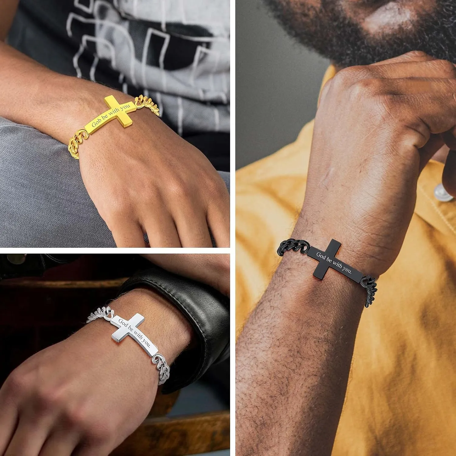 FindChic Customized Name Bar ID Bracelets for Men Women 18K Gold Plated/Stainless Steel/Black 7MM/10MM/15MM Width 7.5'' 8.3'' Bangles, with Jewelry Box