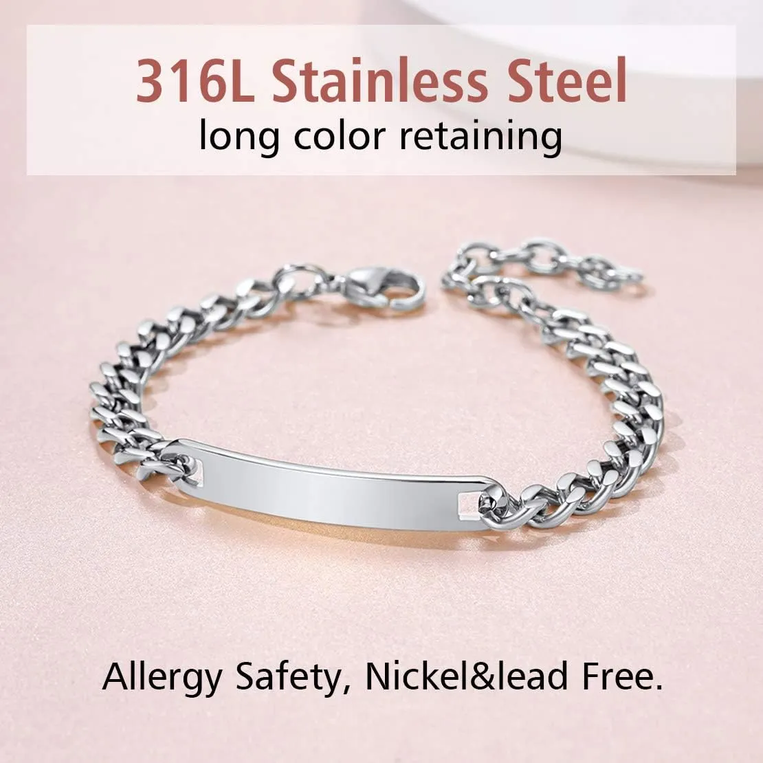 FindChic Customized Name Bar ID Bracelets for Men Women 18K Gold Plated/Stainless Steel/Black 7MM/10MM/15MM Width 7.5'' 8.3'' Bangles, with Jewelry Box