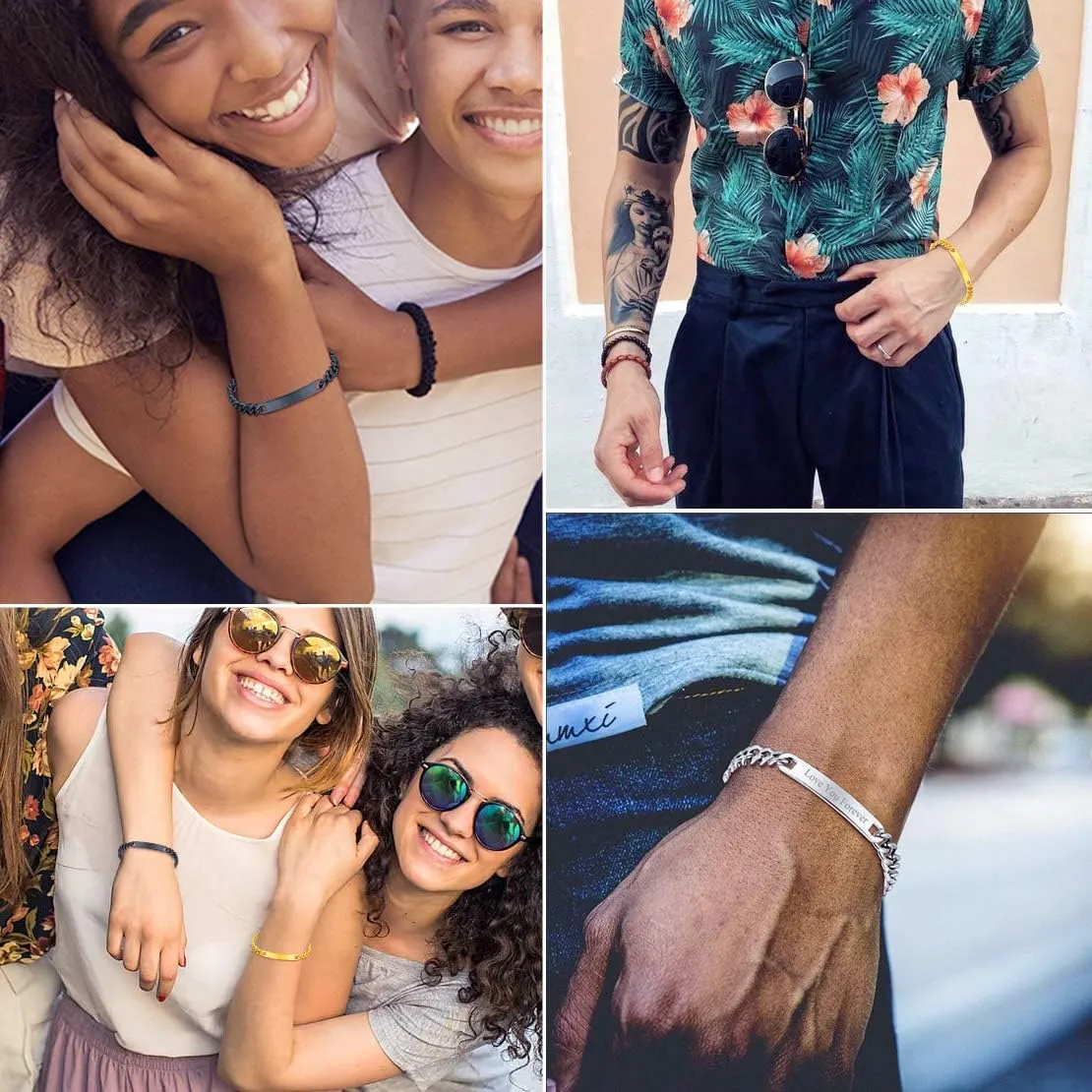 FindChic Customized Name Bar ID Bracelets for Men Women 18K Gold Plated/Stainless Steel/Black 7MM/10MM/15MM Width 7.5'' 8.3'' Bangles, with Jewelry Box