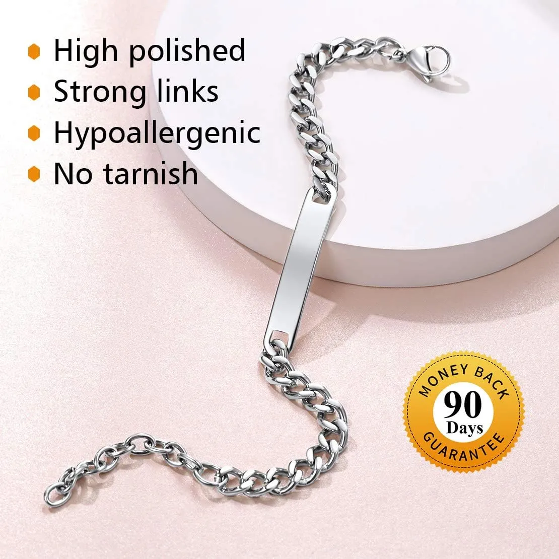 FindChic Customized Name Bar ID Bracelets for Men Women 18K Gold Plated/Stainless Steel/Black 7MM/10MM/15MM Width 7.5'' 8.3'' Bangles, with Jewelry Box