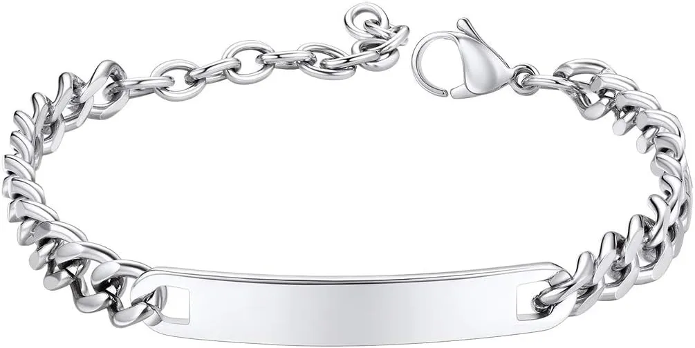 FindChic Customized Name Bar ID Bracelets for Men Women 18K Gold Plated/Stainless Steel/Black 7MM/10MM/15MM Width 7.5'' 8.3'' Bangles, with Jewelry Box