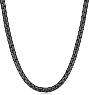 Fiusem Black Flat Box Chains for Men, 3/5mm Stainless Steel Chain Necklace, Necklaces for Men and Women 16-28 Inch