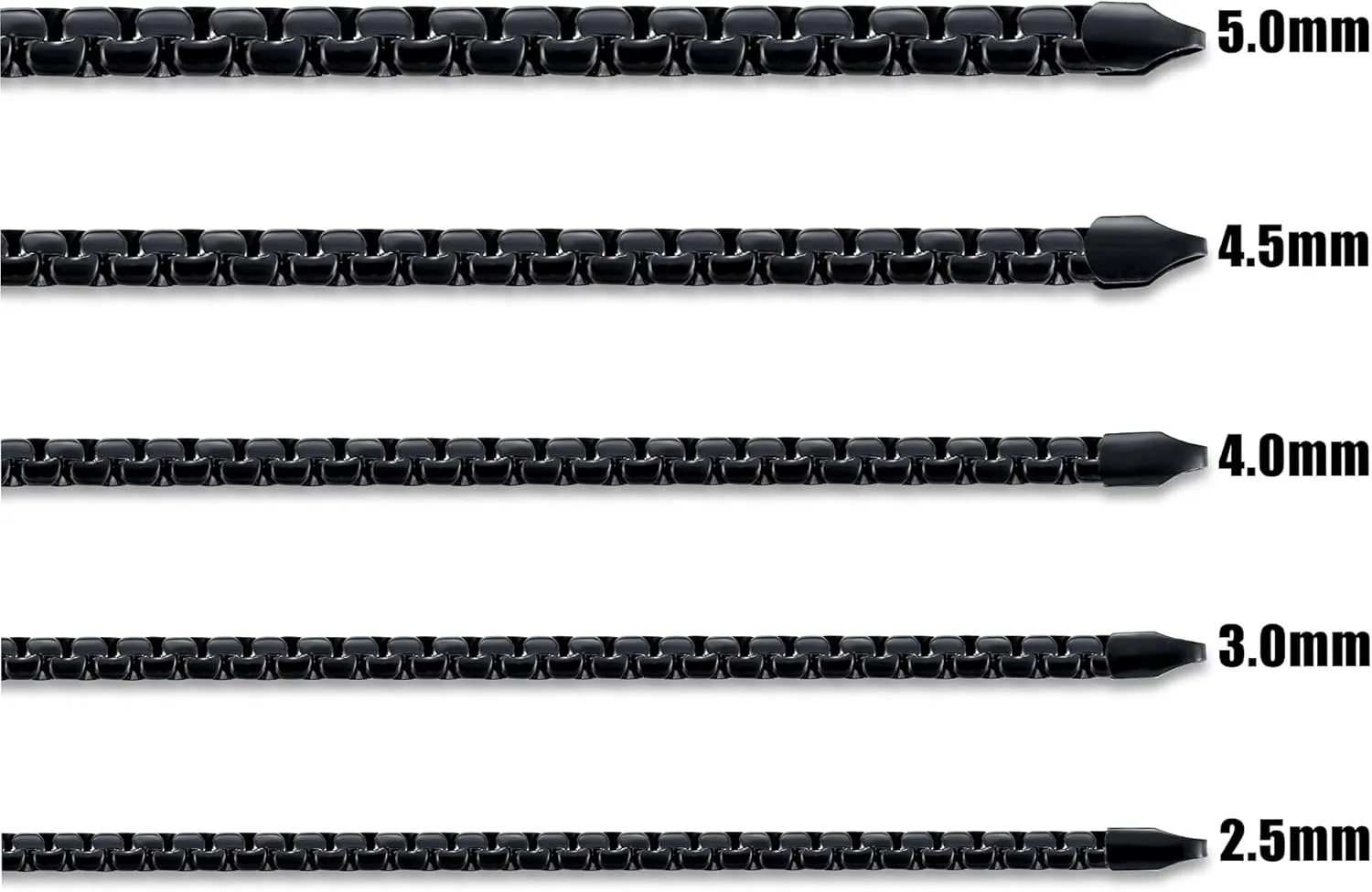 Fiusem Black Flat Box Chains for Men, 3/5mm Stainless Steel Chain Necklace, Necklaces for Men and Women 16-28 Inch