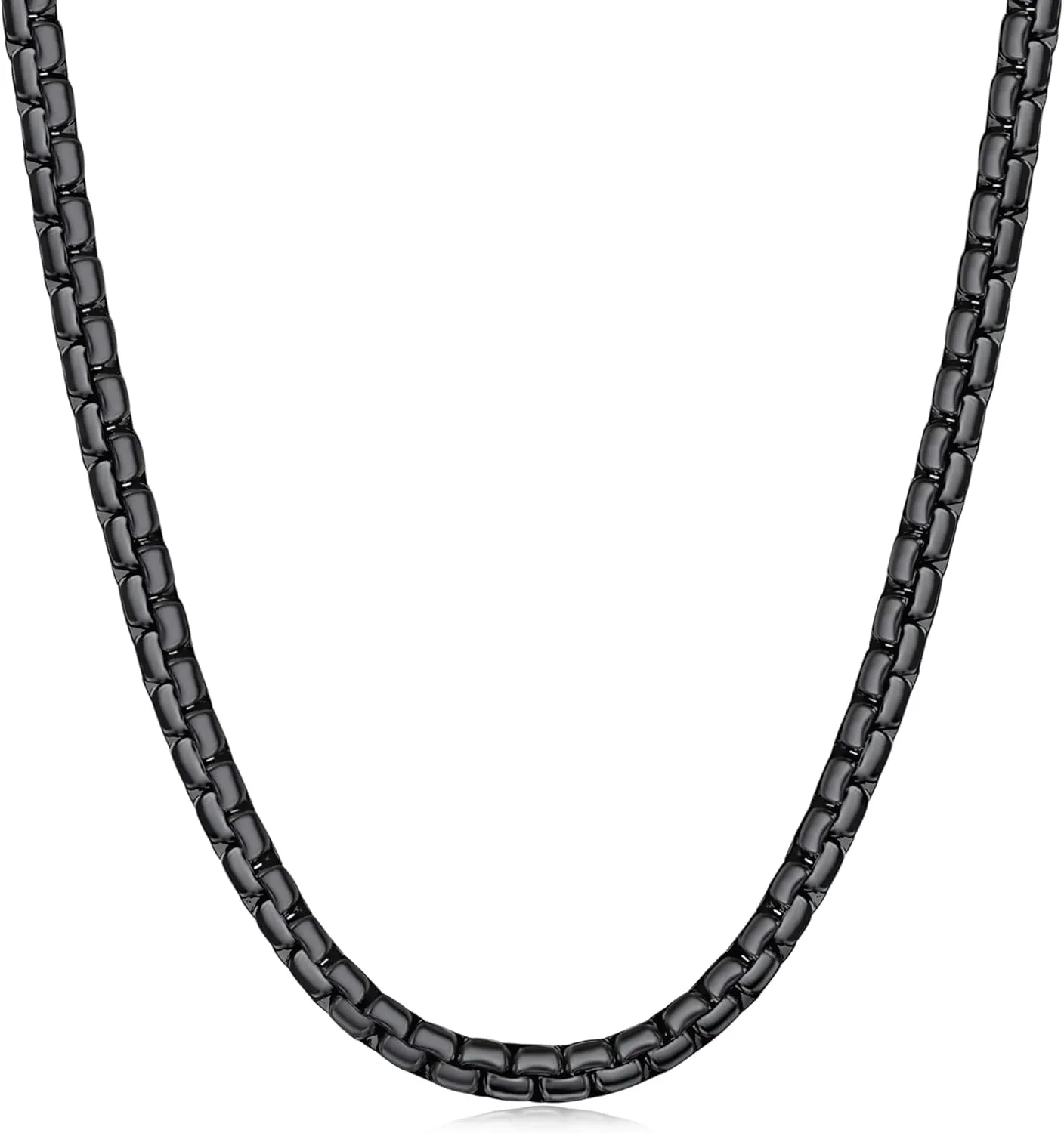 Fiusem Black Flat Box Chains for Men, 3/5mm Stainless Steel Chain Necklace, Necklaces for Men and Women 16-28 Inch