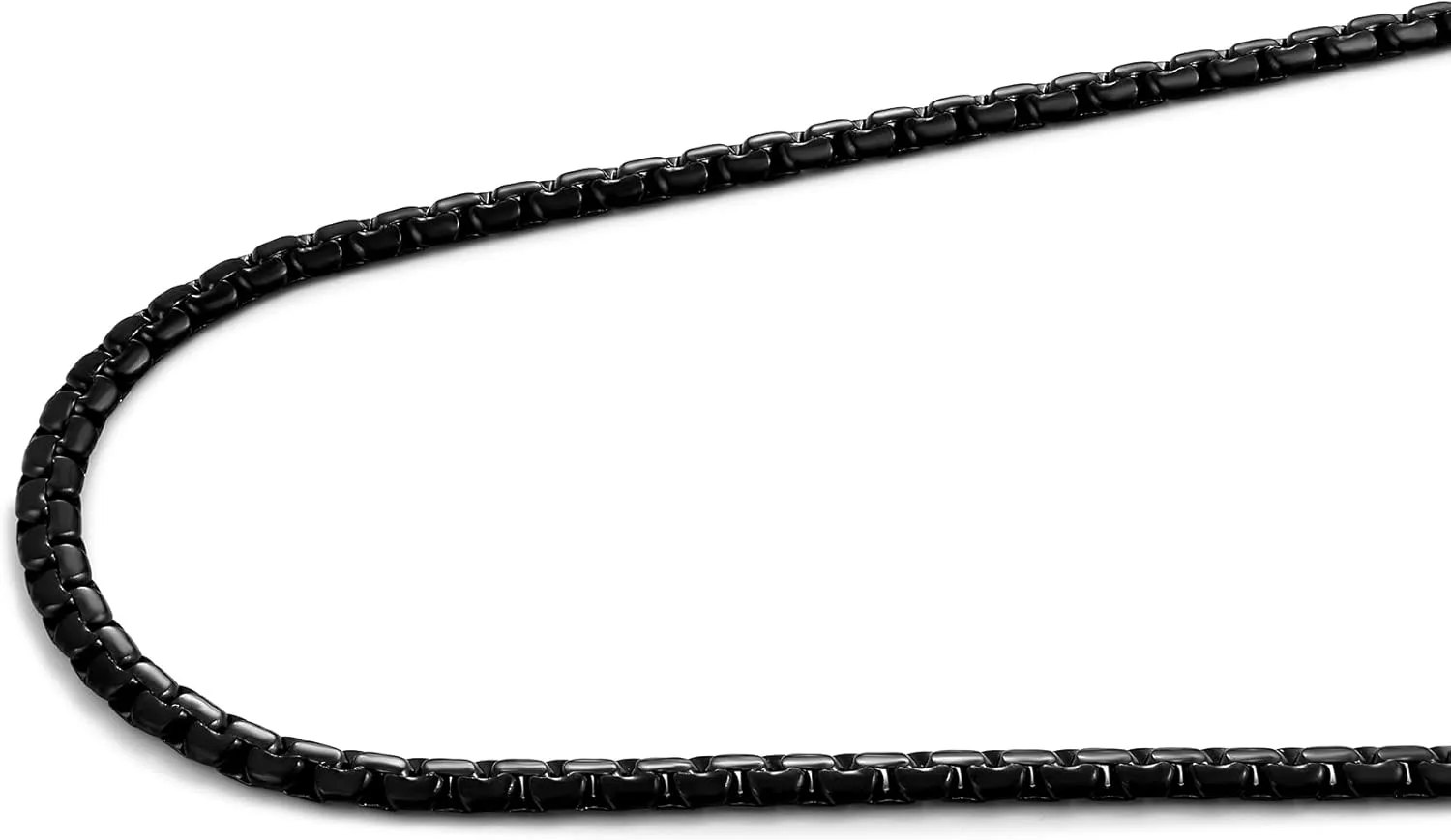 Fiusem Black Flat Box Chains for Men, 3/5mm Stainless Steel Chain Necklace, Necklaces for Men and Women 16-28 Inch