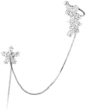Flower Tassel Bone Clamp Earrings Set,925 Sterling Silver Flowers Wrap Earrings Cuff for Women Teens Sparkling CZ Crystals Crawler Earrings Dangling Chain (Silver)