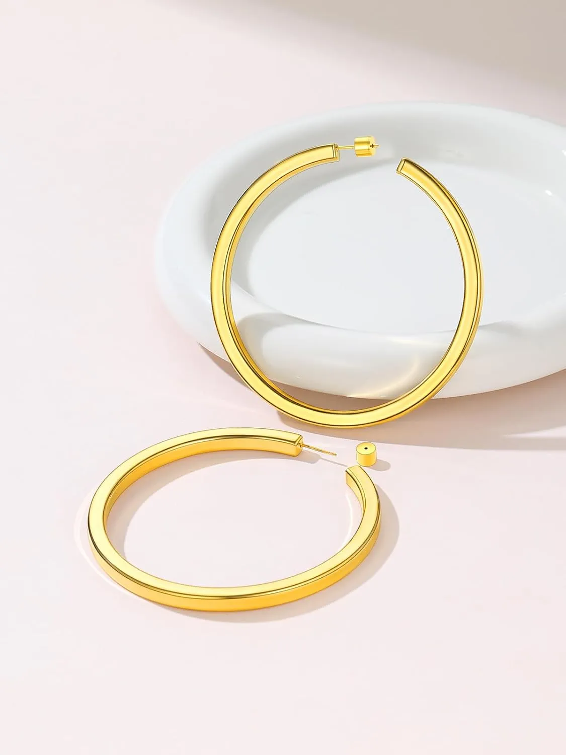 FOCALOOK Hoop Earrings for Women, Lightweight Silver/Black/Gold Plated Chunky Open Hoop Earrings(30, 40, 60, 80mm)