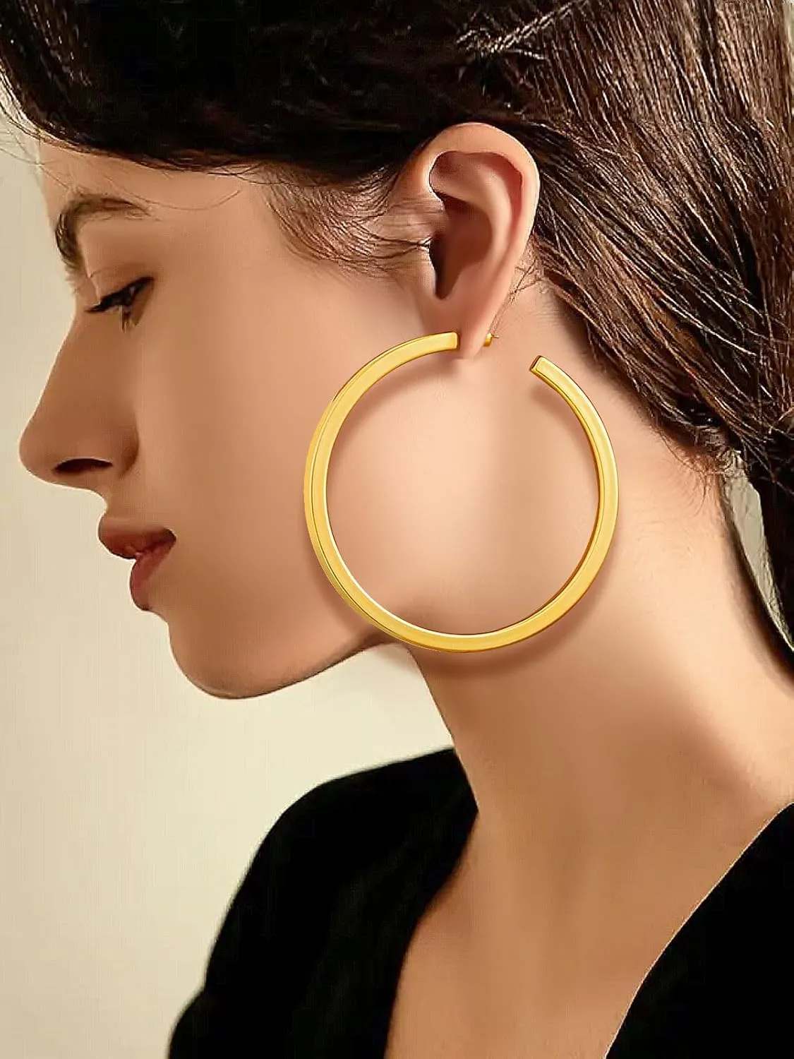 FOCALOOK Hoop Earrings for Women, Lightweight Silver/Black/Gold Plated Chunky Open Hoop Earrings(30, 40, 60, 80mm)