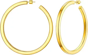 FOCALOOK Hoop Earrings for Women, Lightweight Silver/Black/Gold Plated Chunky Open Hoop Earrings(30, 40, 60, 80mm)
